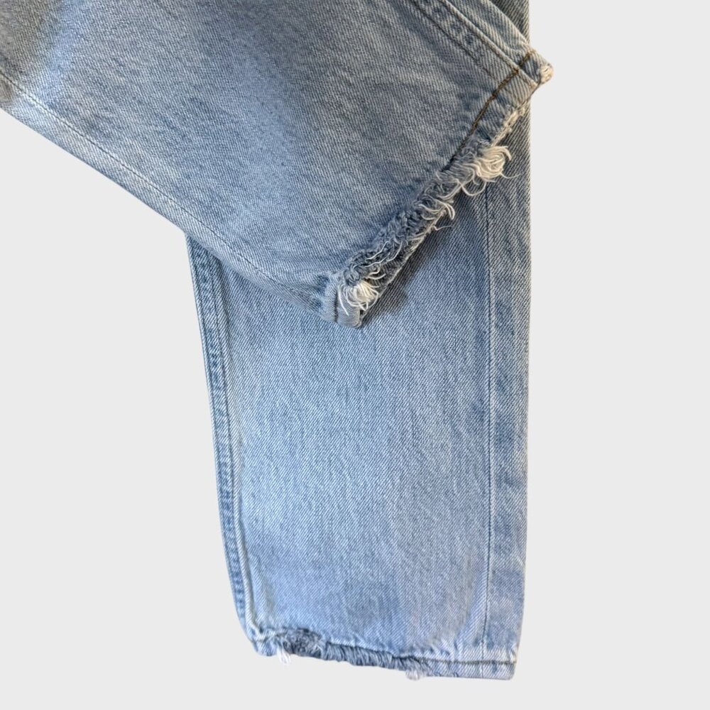 Agolde Riley High-Rise Straight Crop Jeans Blue Women's 24 Distressed Button-Fly - Picture 7 of 11